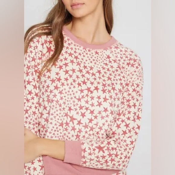 New! L*Space Hayes pullover cream and pink star print crewneck nwt 30776 - Picture 2 of 8